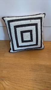 lot 20 image: Pair of Beaded Black & White Geometric Throw Pillows (2) RETAIL $30