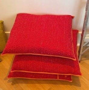 lot 25 image: Set of 3 Large Red Throw Pillows RETAIL $45