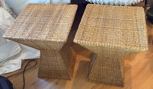 lot 33 image: Pair of Woven Rattan Side Tables - Retail $150