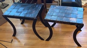lot 34 image: Woven Leather Strap Benches with Curved Metal Base - Retail $150