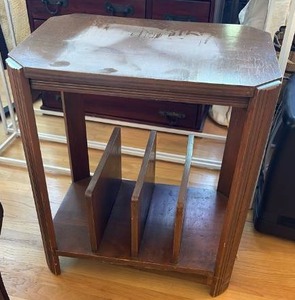 lot 35 image: Wood End Table with Magazine Storage Rack - Retail $75