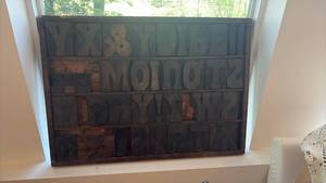 lot 40 image: ANTIQUE Wooden Letterpress Letter Blocks and Storage Tray RETAIL $100