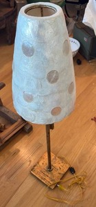 lot 54 image: Table Lamp w White Iridescent Polka Dot Shade RETAIL $45