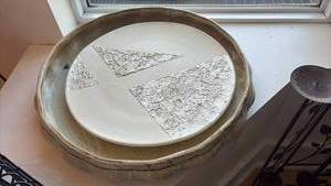 lot 61 image: Handmade Textured Decorative Ceramic Platter AND Large Decorative Ceramic Bowl RETAIL $85