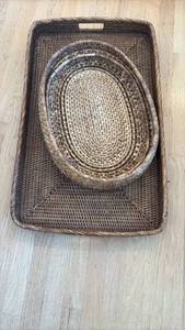 lot 59360 image: Handwoven Wicker Basket Set with Rectangular Tray - Retail $30