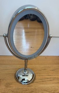 lot 59364 image: Chrome Double-Sided Vanity Mirror with Stand - Retail $15