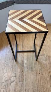 lot 59374 image: Modern Chevron Pattern Side Table with Metal Frame - Retail $75
