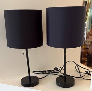 lot 59375 image: Black Table Lamps with Cylindrical Shades Set of 2 - Retail $25