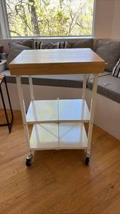 lot 59376 image: Rolling Kitchen Cart with Butcher Block Top - Retail $150