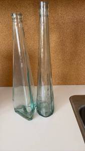 lot 60394 image: Tall Clear Glass Bottles with Etched Design Set of Two - Retail $15