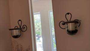 lot 60412 image: Wall Mounted Glass Candle Holders with Metal Brackets - Retail $25