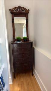 lot 60414 image: Victorian Style Chest of Drawers with Decorative Mirror - Retail $200