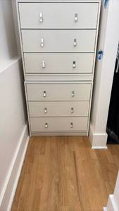 lot 60416 image: White 6-Drawer Tall Chest of Drawers with Chrome Handles approx 55in tall  - Retail $150