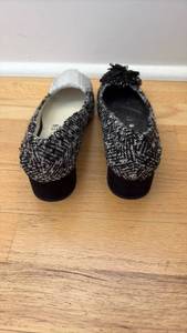 lot 60452 image: Anne Klein Black and White Woven Ballet Flats with Pom Pom Detail - Retail $25