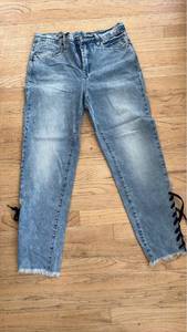 lot 60518 image: BlankNYC Light Wash Denim Jeans with Lace-Up Hem Detail - Retail $25