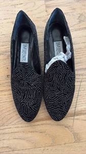 lot 60555 image: Black Rhinestone Embellished Pointed Toe Loafers size 6.5 - Retail $25