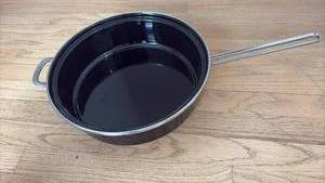 lot 60571 image: Black Enamel Cast Iron Saute Pan with Stainless Steel Handle - Retail $45