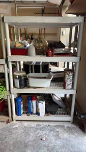 lot 52068 image: Heavy-Duty Plastic Storage Shelving Unit  Contents Optional - Retail $40