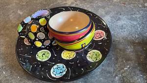 lot 52076 image: Hand-Painted Ceramic Tea Cup and Saucer Set with Colorful Floral Design - Retail $25