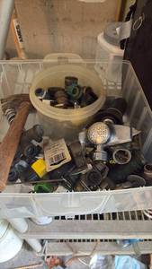lot 52086 image: Mixed Plumbing Hardware and Fittings Collection with Wooden Hammer - Retail $25