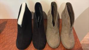 lot 52107 image: Womens Suede Ankle Boots Collection - Black and Taupe High Heel Booties size 6 - Retail $25
