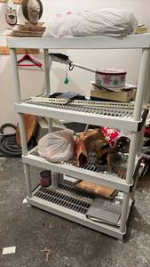 lot 52136 image: Set of 4 Plastic Storage Shelf Units  Garage, Pantry & Utility Organization  - Retail $25