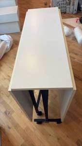 lot 52157 image: White Folding Table with Rolling Cart Base - Retail $75