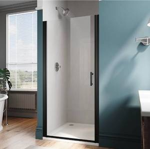 Pivot Shower Door 28 in. W x 72 in. H, Pivot Swing Shower Doors with 1/4 in. Clear Tempered Shower Glass Panel in Matte Black, Semi-Frameless Glass Shower Door - Retail: $204