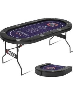 RAYKEEP Poker Table Foldable, 8 Player Folding Poker Tables w/Collapsible Legs, Casino Grade Felt, Padded Rails and Cup Holders, Portable Poker Table for Texas Holdem Poker and Blackjack, 71 Inch - Retail: $219