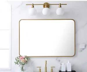 Timeless Home 27 in. W x 40 in. H x Modern Soft Corner Metal Rectangle Brass Mirror - Retail: $150