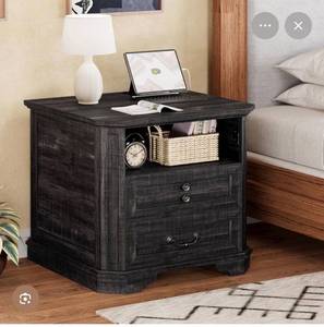 Ironck 24\" Nightstand with Charging Station, Black - Retail: $140