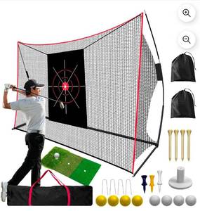 lot 17816 image: YXSC Golf Practice Net 10x7FT, Heavy Duty Golf Hitting Net with Target Net, Indoor Outdoor Training for Backyard Driving & Garage, Complete Set with Golf Balls & Tees, Turf, Carry Bag - Retail $74