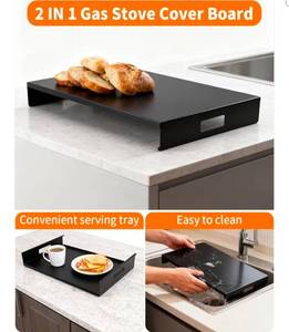 lot 17823 image: Gas Stove Top Covers, Gas Stove Cover,Stainless Steel Gas Stove Covers,Sink Cover Noodle Cutting Board For Electric Gas Burners Sink Noodle Board,Black,Single Size 15x 21.5x3 - Retail $45