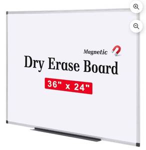 lot 17839 image: Comix Magnetic Dry Erase Board, 36 x 24 inches Wall Mounted Whiteboard, Aluminum Frame with Pen Tray - Retail $35