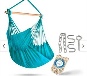 lot 17849 image: hammock sky xxl hammock chair swing - perfect for Patio, Porch, Bedroom, Backyard, Indoor & Outdoor- includes hanging hardware  Portable Cup Holder (teal) - Retail $69