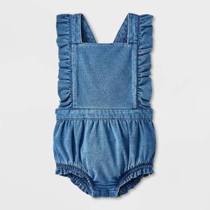 lot 17855 image: Baby Girls Ruffle Romper - Cat & Jack�� Blue 0-3M Cotton Spandex, Crisscross Back, Adjustable Straps - Retail $10
