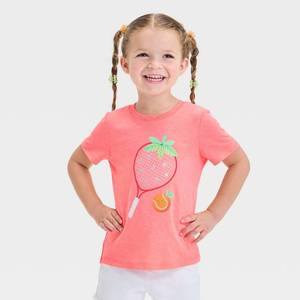 lot 17860 image: Toddler Girls Neon Coral Tennis Graphic T-Shirt - Cat & Jack�� Coral Pink 4T Crew Neck, Tagless - Retail $5