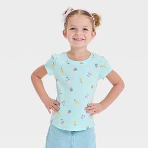 lot 17863 image: Toddler Girls Fruits T-Shirt - Cat & Jack�� Mint Green 5T Cotton Blend, Recycled Polyester, Strawberries Pattern, Crew Neck - Retail $5