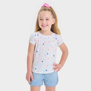 lot 17866 image: Toddler Girls Short Sleeve Hearts T-Shirt - Cat & Jack�� Cream 4T Crew Neck, Short Sleeve - Retail $5