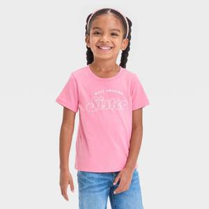lot 17868 image: Toddler Girls Most Amazing Sister Graphic T-Shirt - Cat & Jack�� Medium Pink 4T Crew Neck, Tagless - Retail $5