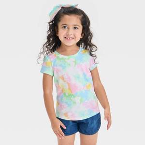 lot 17873 image: Toddler Girls Short Sleeve Tie Dye T-Shirt - Cat & Jack�� 2T Cotton Blend, Recycled Polyester, Midweight Jersey, Crew Neck, - Retail $5