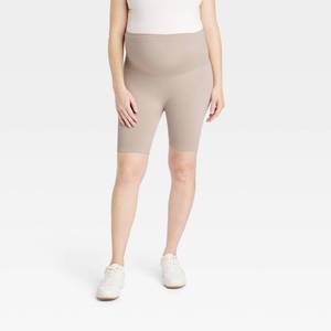 lot 17876 image: Seamless Ribbed Maternity Bike Shorts - Isabel Maternity by Ingrid & Isabel�� Taupe M - Retail $26