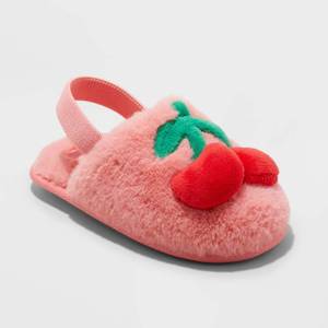 lot 17880 image: Toddler Nova Cherry Slippers - Cat & Jack�� Coral Pink 7T-8T Slip-On, IndoorOutdoor, Medium Width - Retail $15
