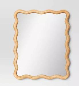 lot 17882 image: 24x 30 Scalloped Wall Mirror Natural Wood - Threshold�� Modern Style, Rectangle Shape, Wood Frame, Wall Mount - Retail $75