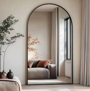lot 17887 image: Dewfig Arched Full Length Mirror, 76x34 Large Floor Mirror, Full Body Mirrors for Leaning or Hanging, Standing Mirrors for Bedroom, Living Room,Dressing Room, Aluminum Alloy Frame, Black - Retail $149
