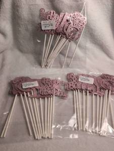 lot 2601 image: Rose Gold Glitter Party Cake Toppers - Boots &amp Bling Bridal Party&nbsp