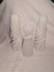 lot 2608 image: White Decorative Wax Candles - 3 ct