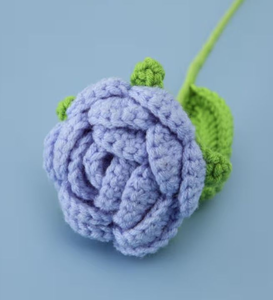 lot 2615 image: Crochet Blue Rose Flower with Green Stem