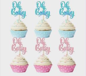 lot 2602 image: Pink and Blue Cupcake Toppers- Oh Baby&nbsp