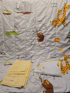 lot 2094 image: Summer Zoo Animals Baby Bedding Set with Yellow Gingham Accessories